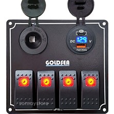 Goldsea Switch Panel 4 Anahtarlı Şarj - USB Soketli 12-24V Kontrol Paneli Kırmızı