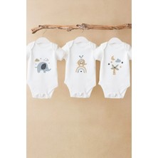 Moda Lime 3'lü Hayvan Figürlü Bebek Zıbın Seti – Pastel Tonlarda, %100 Pamuk, Unisex