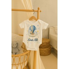 Moda Lime Kişiye Özel Bebek Body - Balon ve Bulut Üzerinde Ayıcık Desenli Isimli Tulum
