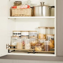 Data Store Baharat Rafları, Mutfak Rafları, Ayaklı, Mutfak Düzenleyici, 2'li Set, Bambu, Her Biri 3 Raflı, Uzatılabilir, Istiflenebilir, Kiler, Tezgah, Mutfak Dolabı, Natürel-Siyah KCS016N01