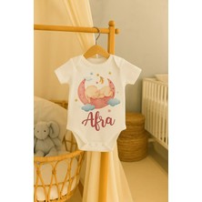 Moda Lime Kişiye Özel Bebek Tulum - Ay Üzerinde Uyuyan Bebek Desenli Isimli Body