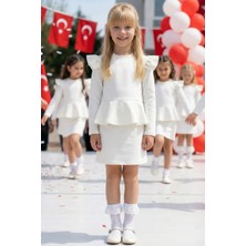Parla Kids Kız Çocuk Diana Krem Volan Etekli Fırfır Detaylı Uzun Kollu Elbise 23 Nisan Gösteri Kıyafeti