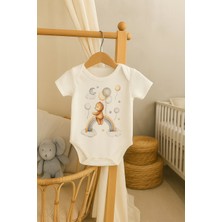 Moda Lime Bebek Tulum Organik Pamuk - Gökkuşağı ve Ayı Desenli Kısa Kollu Body