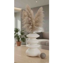 Modern Tasarım Beyaz Seramik Vazo - 23 cm Büyük Boy Dekoratif Obje - Pampas ve Çiçek Vazosu
