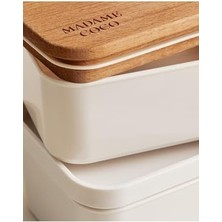 Data Store Margot 500ML Ahşap Kapaklı Saklama Kabı, Soft Ekru, 500ML, 2'li