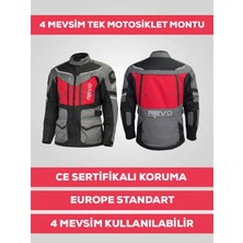 Revo Stork Kırmızı 4 Mevsim Unisex Motosiklet Montu CE Korumalı Reflektörlü L