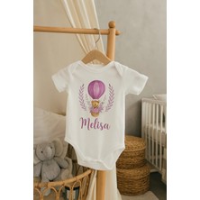 Moda Lime Kişiye Özel Bebek Body - Mor Balon ve Çiçek Desenli Isimli Organik Pamuk Tulum