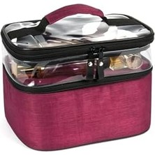 Data Store Seyahat Tipi Kozmetik Makyaj Çantası Su Geçirmez Büyük Boy Bölmeli Makyaj Seti Kutusu (Bordo)