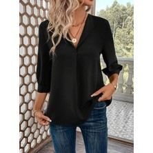 Yeşil Sarmaşık Kadın Uzun Kollu V Yakalı Sandy Bluz