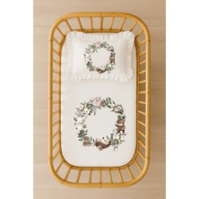 Moda Lime Isimli Bebek Nevresim Takımı Orman Hayvanları ve Çiçek Çelengi Tasarım Içi Dolgulu Fırfırlı Yastıklı