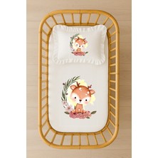 Moda Lime Bambi Geyik Çiçekli Bebek Nevresim Takımı – 70×120 – %100 Akfil – Içi Dolgulu Fırfırlı