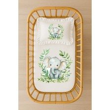 Moda Lime Su Yeşili Fil Desenli Bebek Nevresim Takımı Içi Dolgulu Fırfırlı