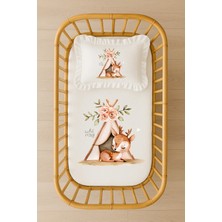 Moda Lime Kamp Çadırı ve Geyik Illüstrasyonlu Bebek Nevresim Takımı Içi Dolgulu Fırfırlı