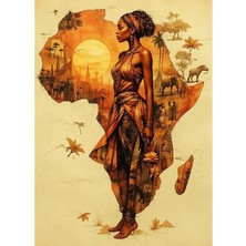 Bedeko Afrika Kıtası ve Afrikalı Kadın Mdf Ahşap Tablo
