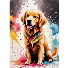 Bedeko Sevimli Köpek ve Boya Damlaları Mdf Ahşap Tablo