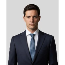 1001 Kravat Mavi Gri Ince Çizgili Kravat - 7 cm genişliğinde