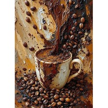 Bedeko Yağlı Boya Temalı Kahve Çekirdekleri ve Fincan Mdf Ahşap Tablo