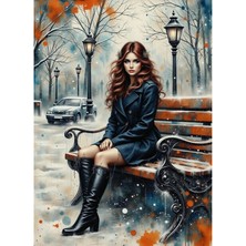 Bedeko Bankta Oturan Siyah Çizmeli Kadın Mdf Ahşap Tablo