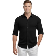 Deepsea Siyah Slim Fit Erkek Gömlek – Nefes Alan Esnek Tasarım Casual Stil Düğmeli 2602604