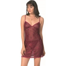 Beruflic Bordo Kısa Jakarlı Gecelik