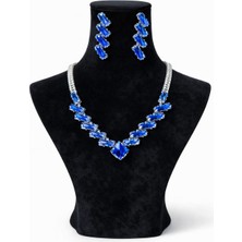 Klc Takı Kadın Gümüş Renk Takı Özel Tasarım Abiye Gerdanlık Taşlı Kolye Küpe  Seti