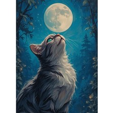 Bedeko Dolunay ve Kedi Resmi Mdf Ahşap Tablo
