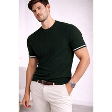 We&Me Erkek Slim Fit Triko T-Shirt | Fitilli Doku | Şerit Detaylı Kısa Kol