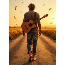 Bedeko Yolda Yürüyen Gitarst Resimli Mdf Ahşap Tablo