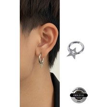 Lynare Delikli Geometrik Yıldız Charm Model Sallantılı Erkek Kadın Unisex 316L Çelik Küpe 1 Adet