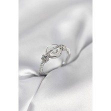 S'82 Gümüş Renk Daire Form Sedef ve Zirkon Taşlı Kadın Yüzük