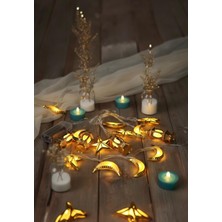 Tatlı Sebep Ramazan Temalı Hilal Yıldız Kandil Figürlü 4 Metre Pilli Aydınlatma Ramazan Süsü Gold