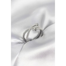 S'82 Gümüş Renk Zirkon Taşlı Halley Model Kadın Yüzük