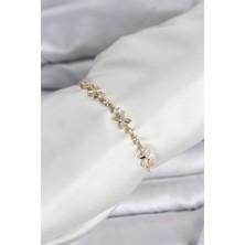 S'82 Gold Renk Yonca Model Zirkon Taşlı Asansörlü Kadın Bileklik