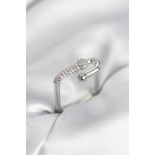 S'82 Gümüş Renk Zirkon Taşlı Tifani Model Kare Kadın Yüzük