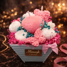 Pink Riveria Buket Çiçek Ayıcık Soya Mum