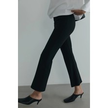 Suud Collection Siyah Janet Flare Pantolon Kadın Günlük Stil Dokuma Kumaş 40 Beden