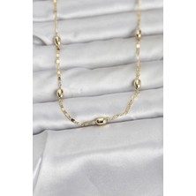 S'82 cm 14K Gold Renk Damla Topçuklu Zincir Model 60 cm Kadın Kolye
