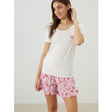 Lc Waikiki Yeni Sezon Bisiklet Yaka Baskılı Kadın Şortlu Pijama Takımı
