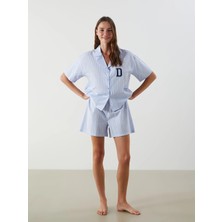 Lc Waikiki Yeni Sezon Gömlek Yaka Çizgili Kadın Şortlu Pijama Takımı