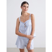 Lc Waikiki Yeni Sezon Kare Yaka Çizgili Kadın Şortlu Pijama Takımı