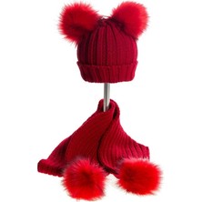 Baby Dora Kırmızı Bere & Atkı Takım Kız Çocuk İçin Çift Ponponlu Şık Tasarım