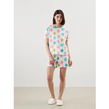 Lc Waikiki Yeni Sezon Bisiklet Yaka Baskılı Kadın Şortlu Pijama Takımı