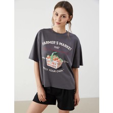 Lc Waikiki Yeni Sezon Bisiklet Yaka Baskılı Oversize Kadın Pijama Üstü