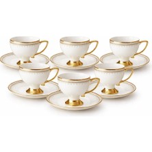 Ogeda Home Buenos 6 Kişilik Gold Detaylı Kahve Fincanı Takımı- Gold Desenli Porselen Türk Kahvesi Fincan Seti
