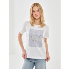 Lc Waikiki Yeni Sezon Bisiklet Yaka Baskılı Kadın Tişört