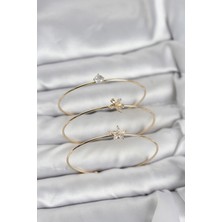 S'82 Gold Renk Zirkon Taşlı Pirinç 3'lü Kadın Bileklik Kombini