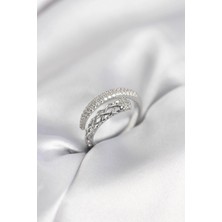 S'82 Gümüş Renk Zirkon Taşlı Sarmal Kadın Yüzük