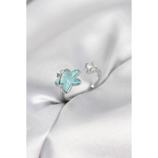 S'82 Gümüş Renk Turkuaz Yıldız Model Kadın Yüzük