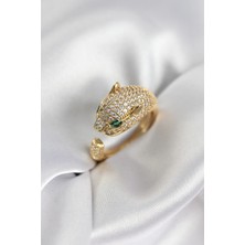 S'82 Jaguar Model Gold Renk Zirkon Taşlı Kadın Yüzük