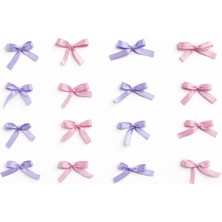 Fiyonk Saten Kurdele Mor ve Pembe Hediye Süs, Balon Süs, Nikah Kına Süs, Parti, Hazır 10MM 30 Adet